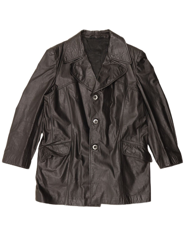 Chaqueta de cuero vintage para hombre Reino Unido 42 XL Negro