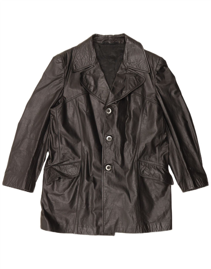 Chaqueta de cuero vintage para hombre Reino Unido 42 XL Negro