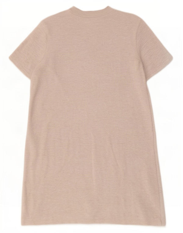 Zara Mujer Vestido Jersey De Manga Corta UK 42 Poliéster Beige Medio