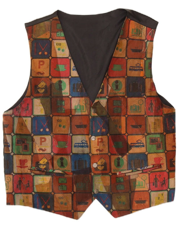 C & A Chaleco de ante para hombre grande de cuero patchwork multicolor