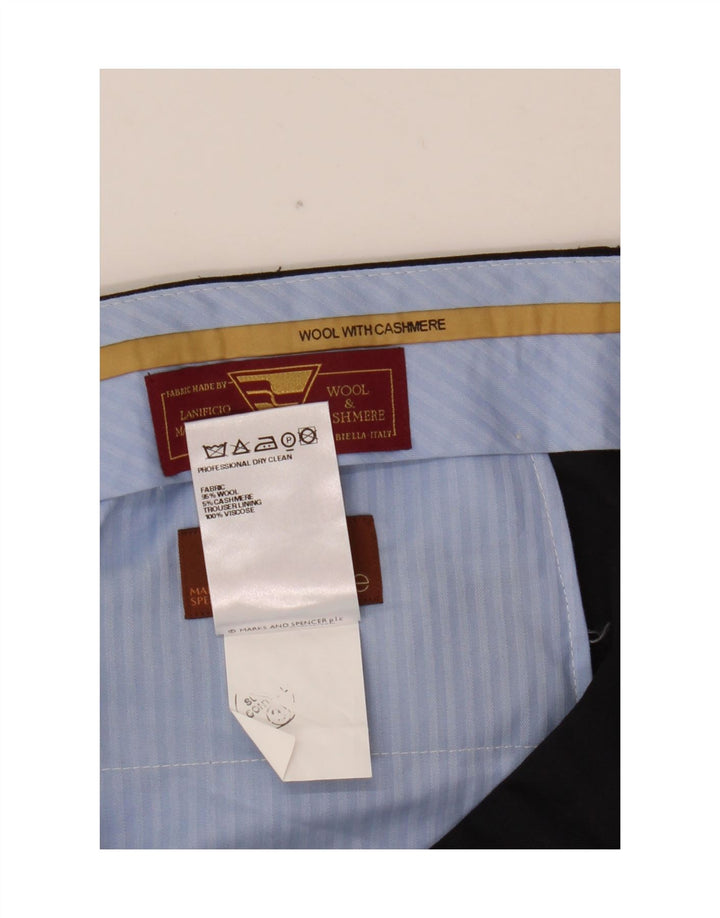 Marks & Spencer Pantalón de traje recto para hombre W36 L31 Lana azul marino