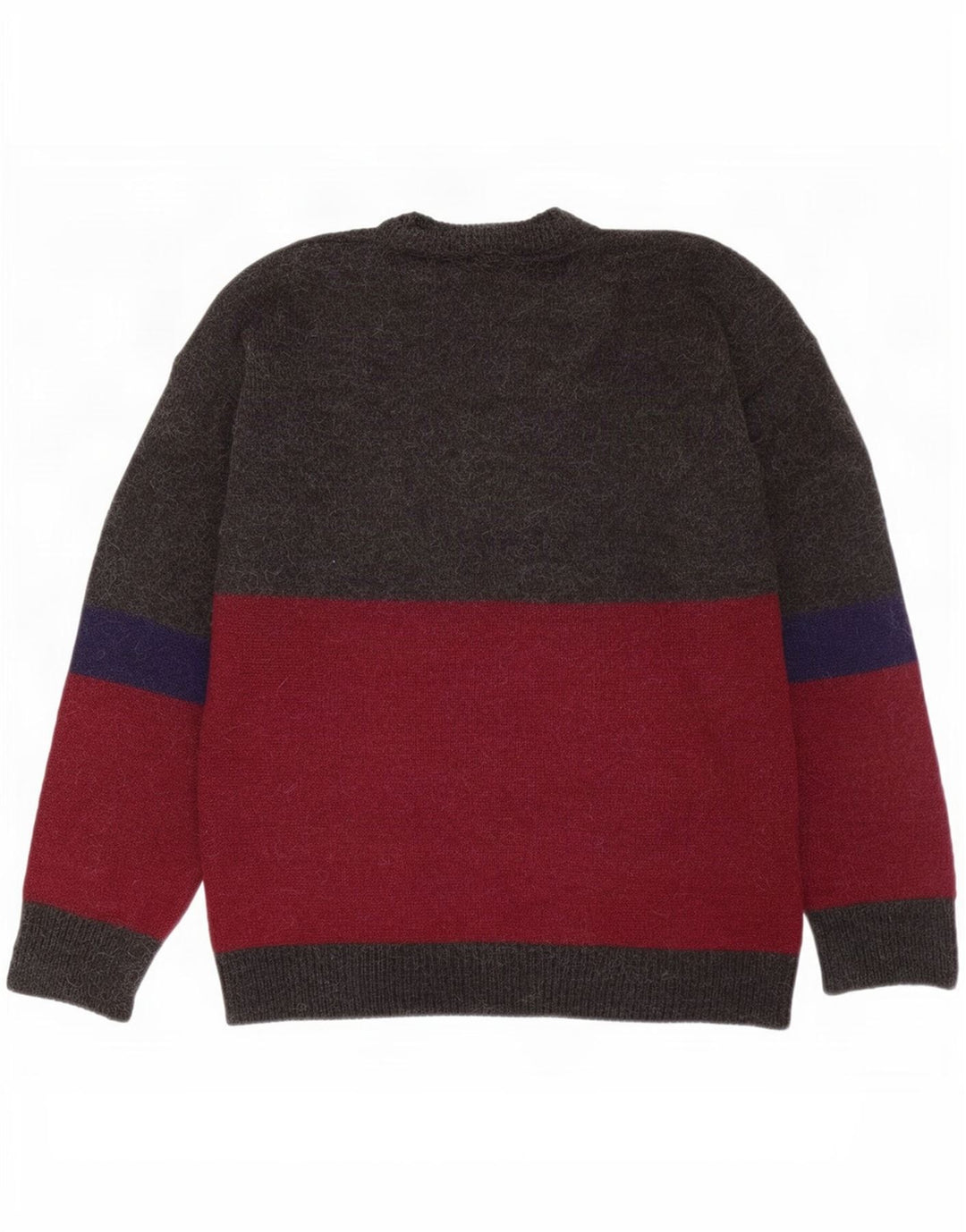 Vintage hombres cuello redondo jersey suéter grande multicolor colorblock