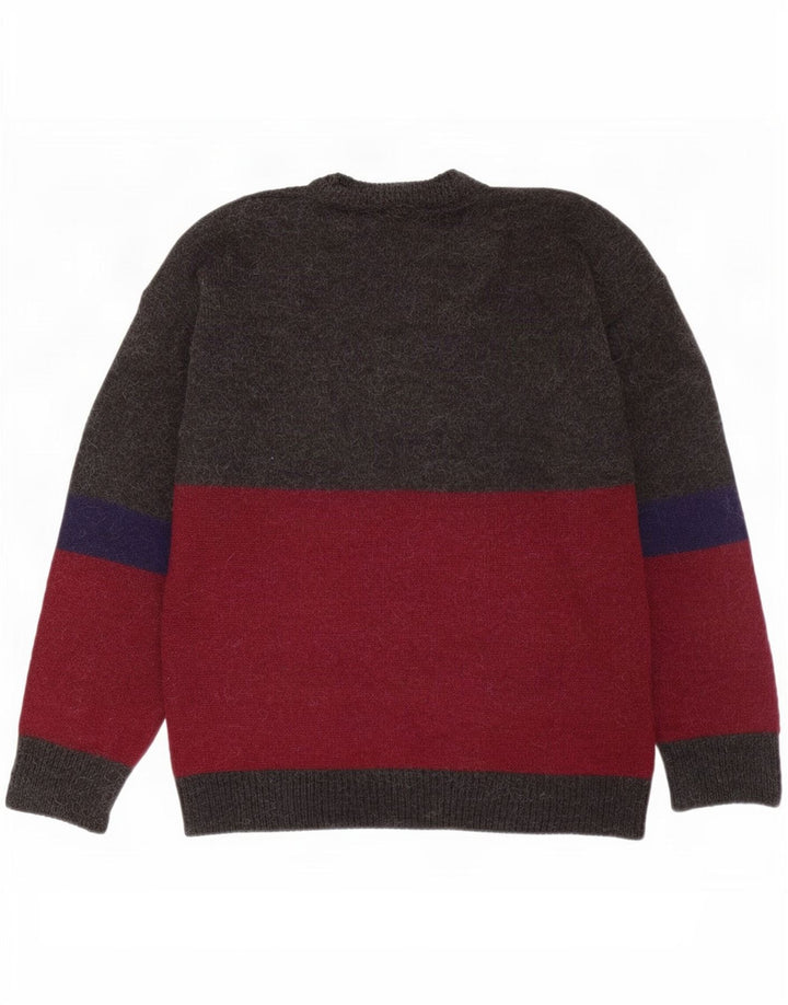 Vintage hombres cuello redondo jersey suéter grande multicolor colorblock