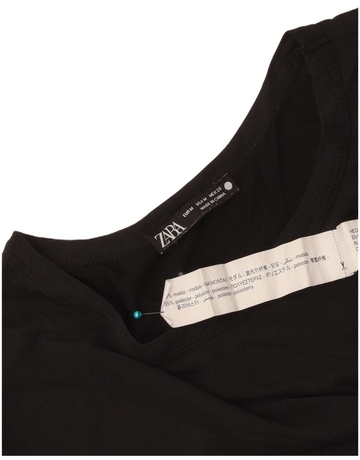 Zara Mujer Crop Camiseta Top UK 12 Medium Negro Modal