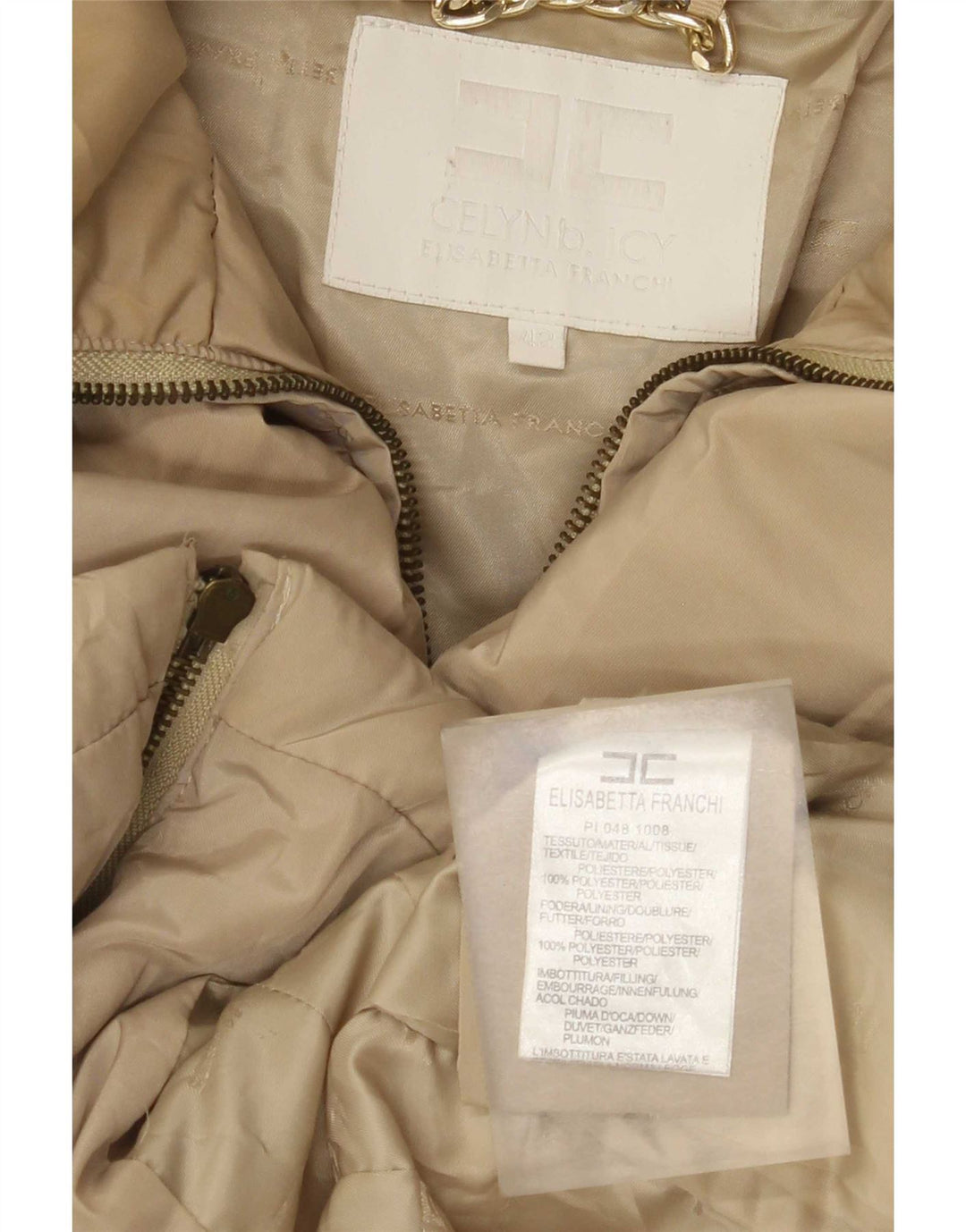 Chaqueta Acolchada Mujer Elisabetta Franchi IT 42 Poliéster Beige Medio