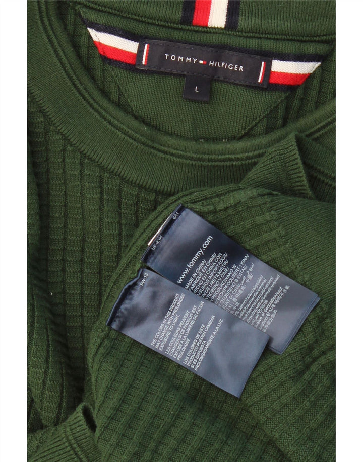 TOMMY HILFIGER Jersey con cuello redondo para hombre, talla grande, algodón verde