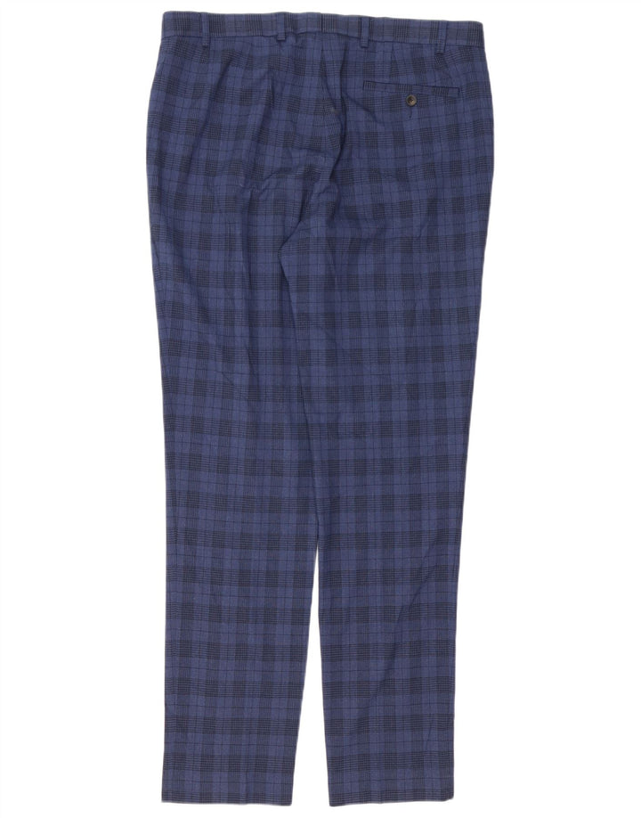 Marks & Spencer Pantalón de traje ajustado para hombre W36 L33 Poliéster a cuadros azul marino