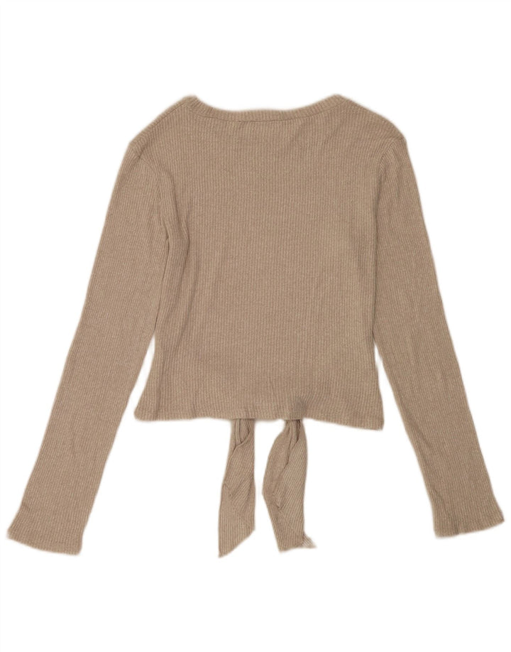 Zara Mujer Top Manga Larga UK 42 Viscosa Beige Medio