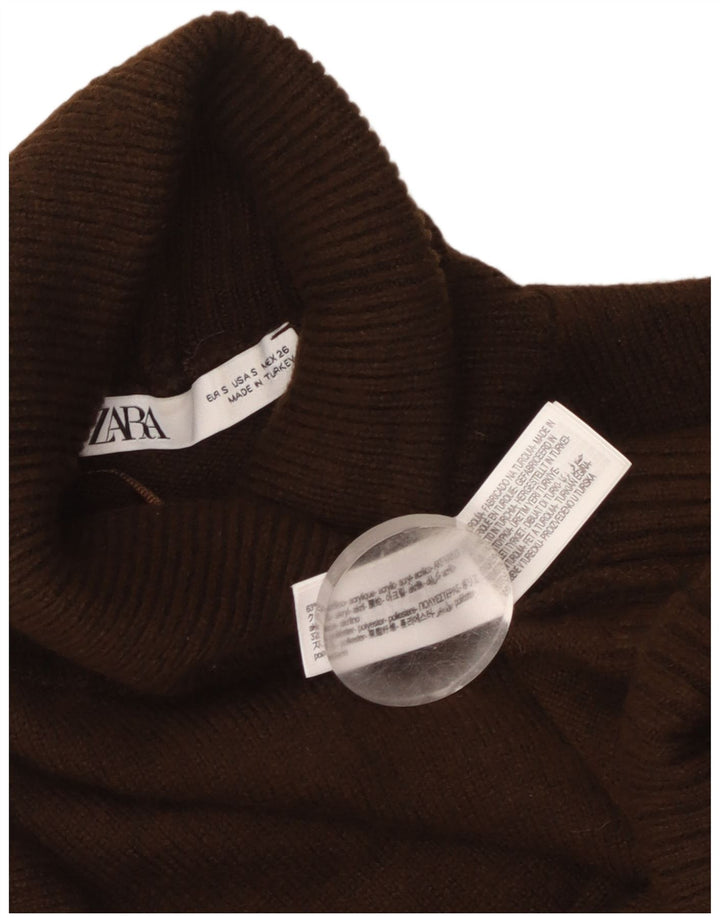 Zara Mujer Oversize Crop Roll Neck Jumper Sweater UK 10 Small Marrón