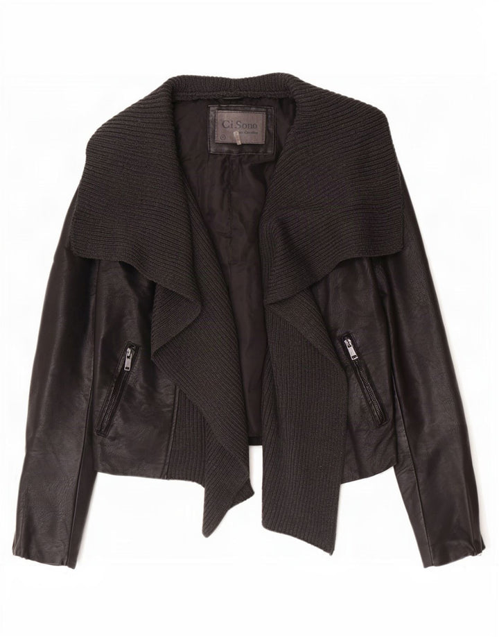 Cavalini Chaqueta motera abierta de piel sintética para mujer UK 40 XL Poliuretano negro