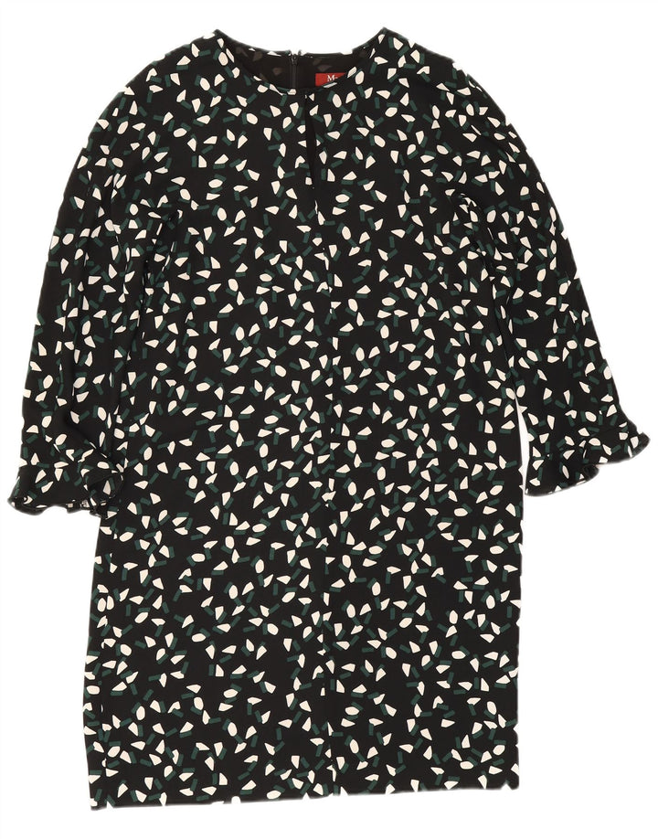 Max Mara Vestido recto de manga 3/4 para mujer UK 8 Pequeño Poliéster geométrico negro