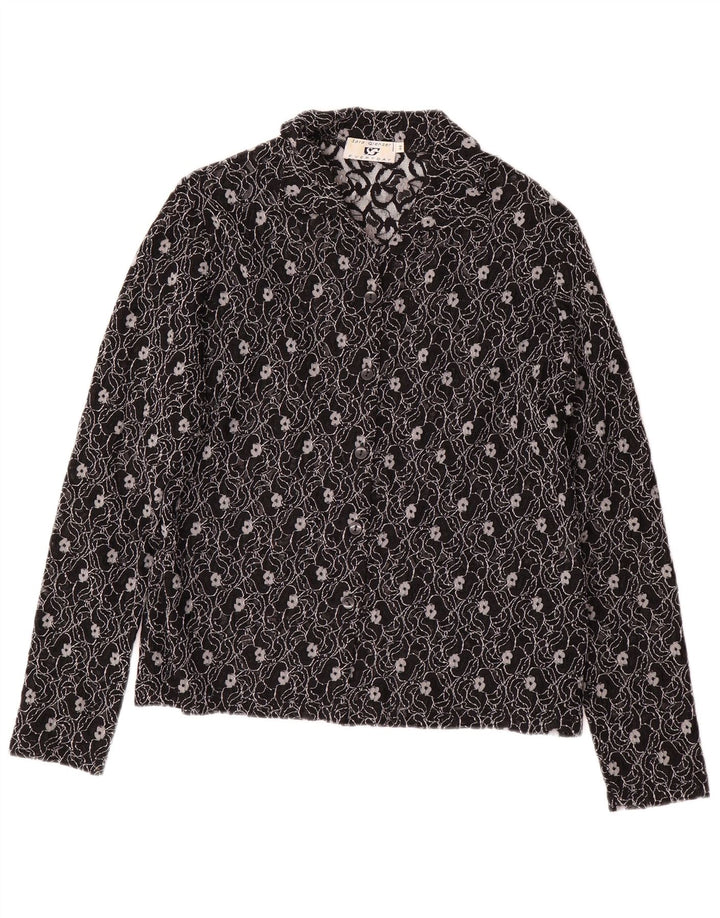 SARA GLENZER Blusa camisera para mujer IT 44 Mediana Negro Floral