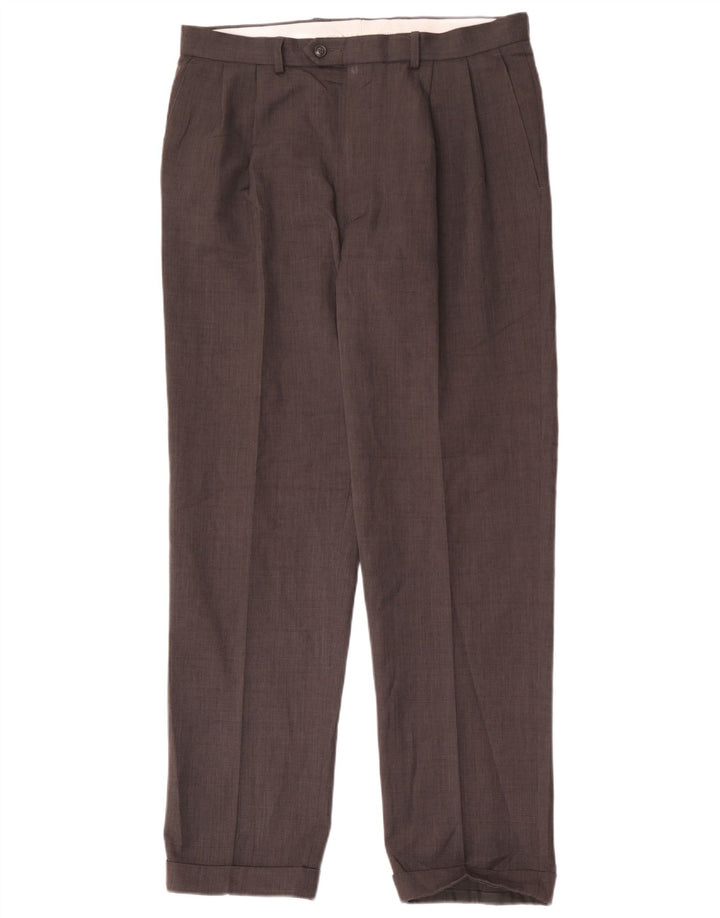 Marks & Spencer Pantalón de traje con pinzas para hombre W34 L33 Poliéster gris
