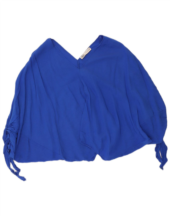 Zara Mujer Blusa Corta Extragrande UK 44 Viscosa Azul Medio