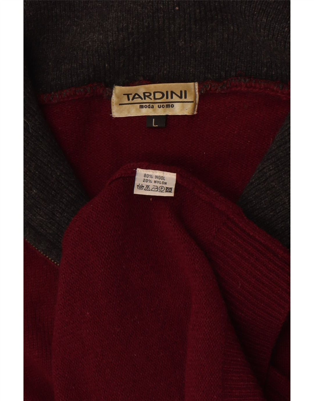 Tardini - Jersey con cuello y cremallera para hombre, talla grande, lana burdeos