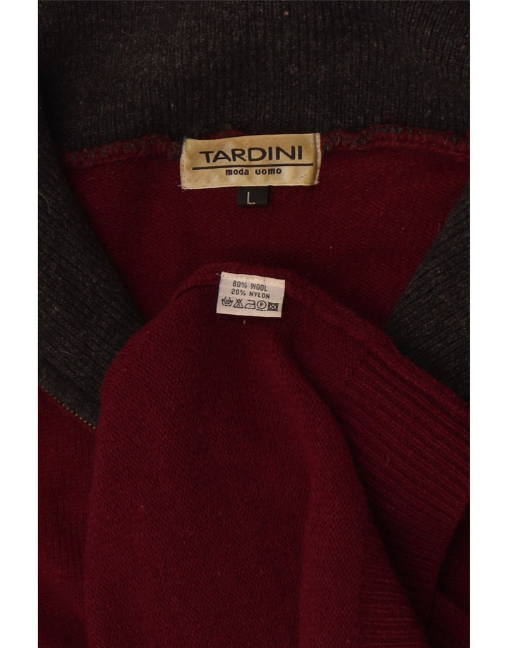 Tardini - Jersey con cuello y cremallera para hombre, talla grande, lana burdeos