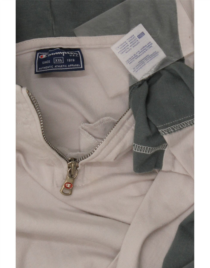 CHAMPION Camiseta con capucha y cuello con cremallera para hombre Top 2XL Algodón blanco con bloques de color