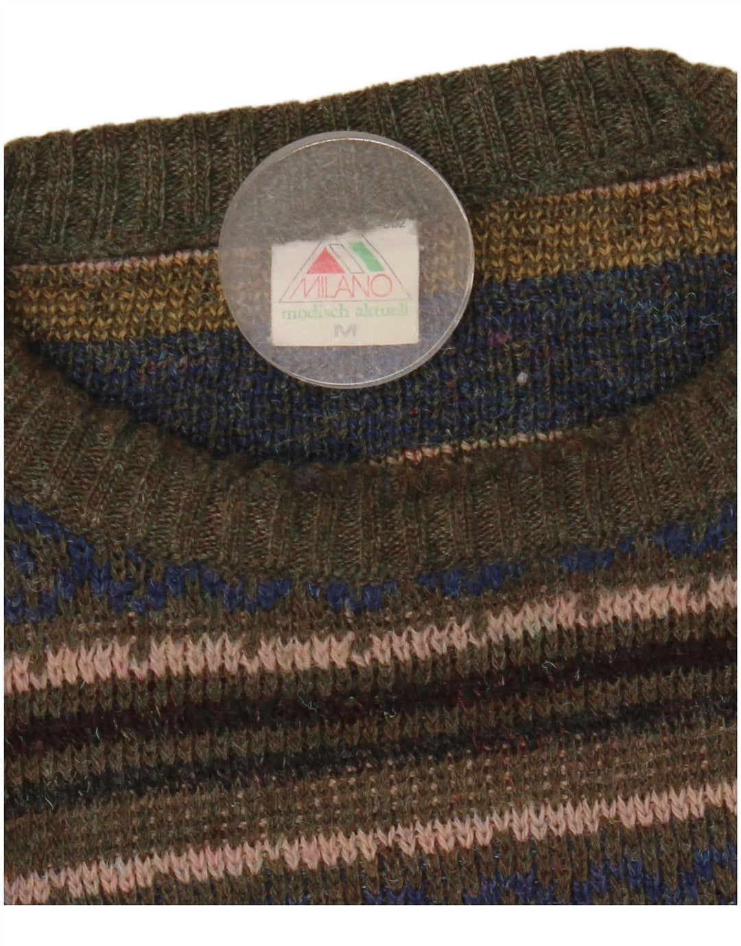 Vintage hombres cuello redondo jersey suéter medio multicolor Fair Isle