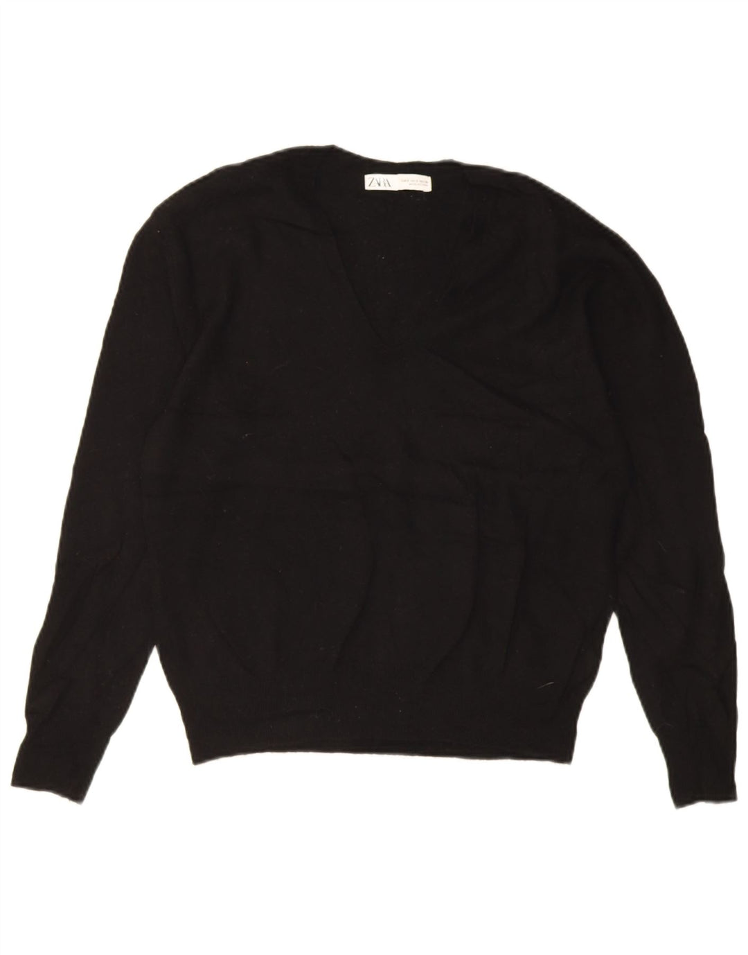 Zara Mujer Jersey Oversize con Cuello en V UK 10 Small Lana Negra