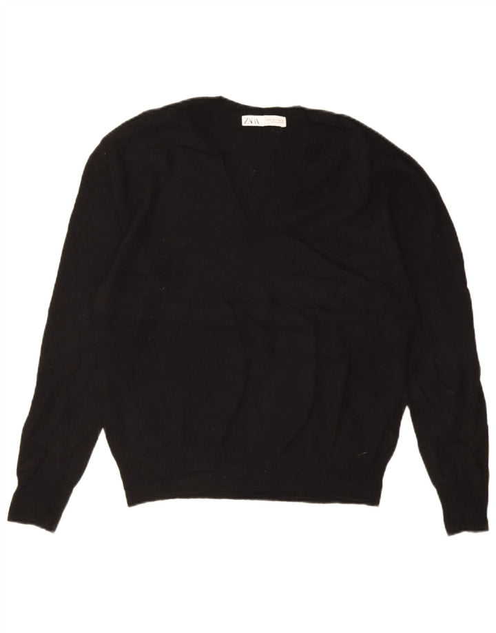 Zara Mujer Jersey Oversize con Cuello en V UK 10 Small Lana Negra