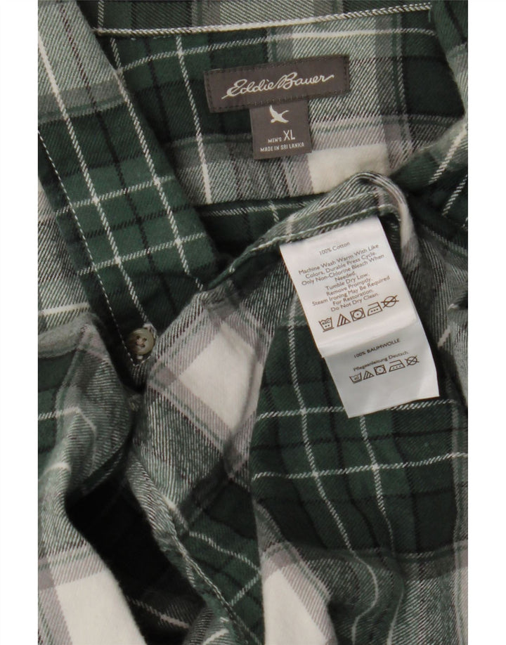 EDDIE BAUER Camisa de franela de corte relajado para hombre XL Algodón a cuadros verdes
