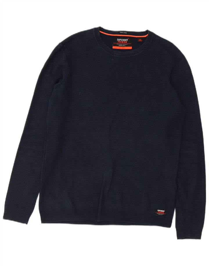Superdry Jersey con cuello redondo para hombre, talla pequeña, algodón azul marino