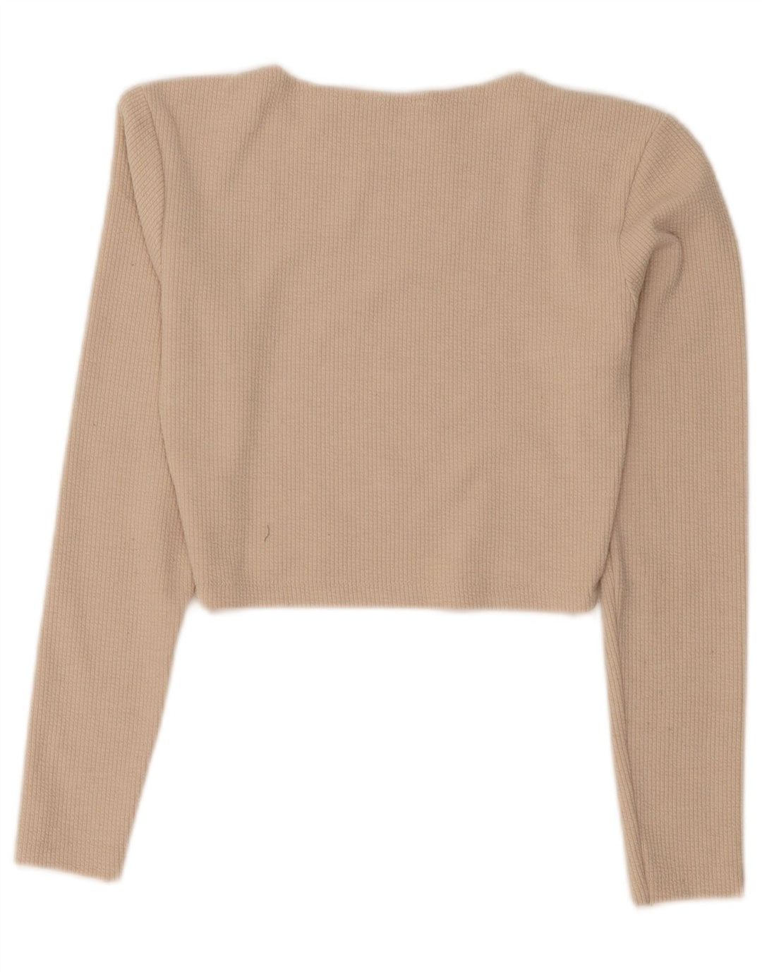 Zara Mujer Crop Top Manga Larga UK 42 Medio Beige Poliéster