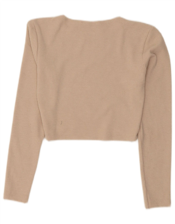 Zara Mujer Crop Top Manga Larga UK 42 Medio Beige Poliéster