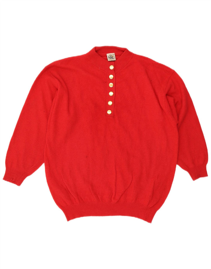 MISS ASTOR Womens Oversized Button Neck Jumper Sweater UK 14 Medium Red