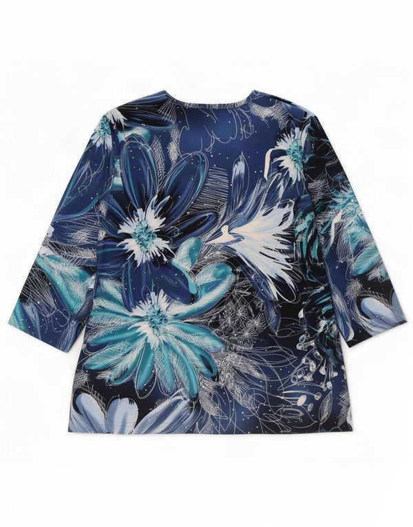 Top vintage para mujer manga 3/4 UK 46 Large Blue Floral