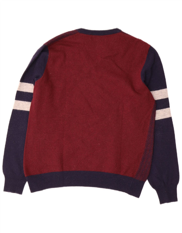 Fred Perry Hombre Jersey Con Cuello En V De Lana Color Block En Burdeos Medio