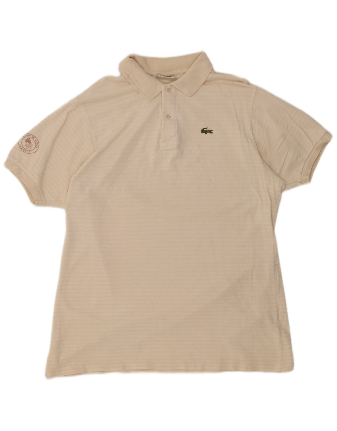 LACOSTE Polo para hombre Talla 7 2XL Algodón a rayas blanco roto