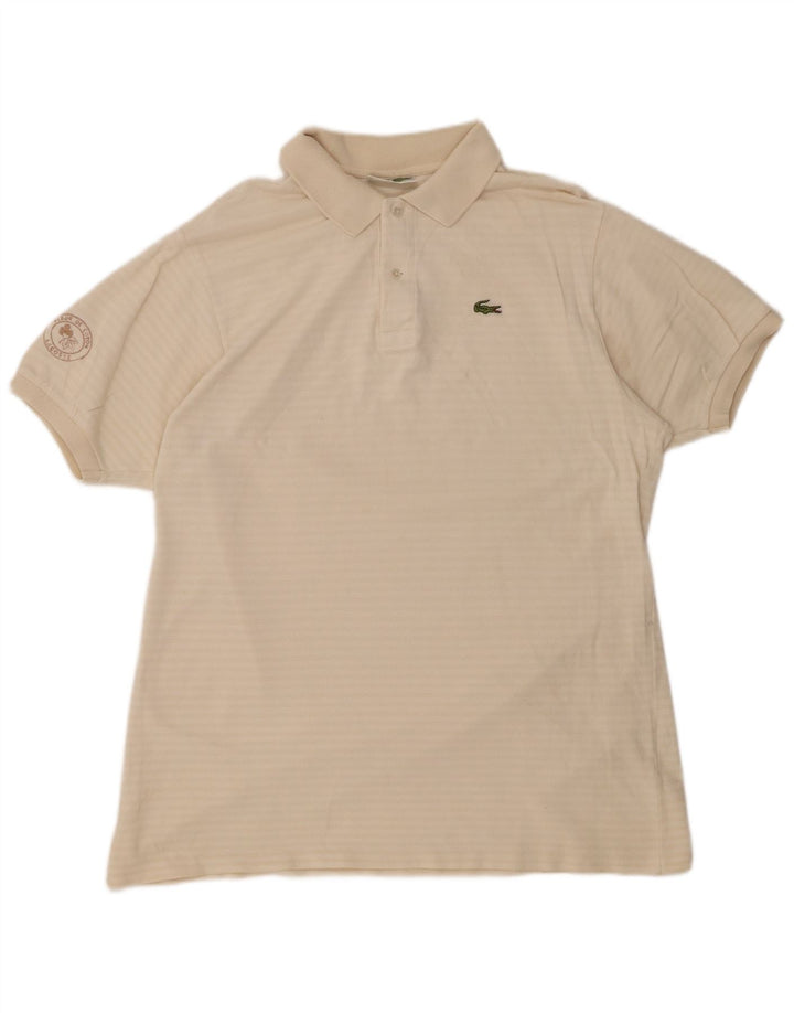 LACOSTE Polo para hombre Talla 7 2XL Algodón a rayas blanco roto