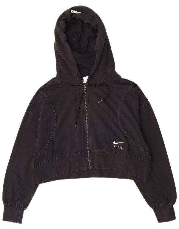 Nike Womens Crop Zip Hoodie Sweater UK 14 Medium Black Cotton
