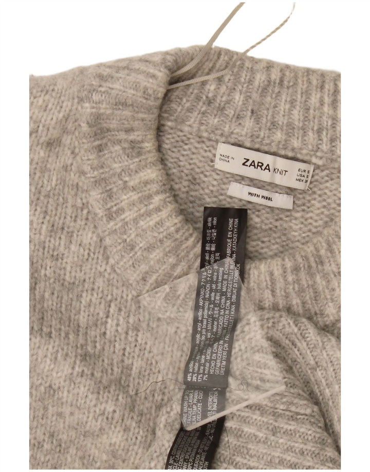 Zara Mujer Suéter De Cuello Redondo De Gran Tamaño UK 10 Pequeño Gris Moteado