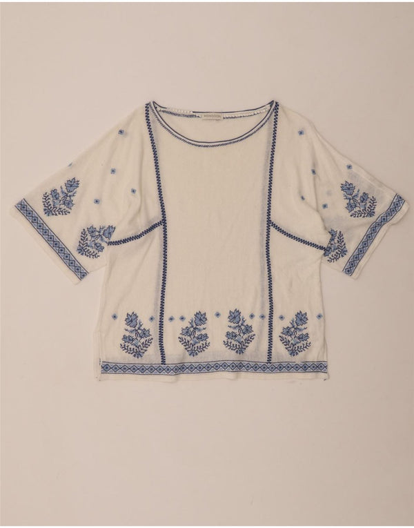 MONSOON Blusa para mujer Top UK 40 Grande Lino floral blanco roto