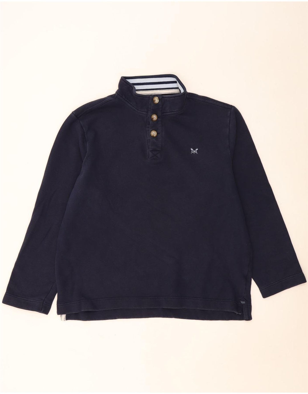 CREW CLOTHING Sudadera con cuello y botones para hombre, talla 2XL, algodón azul marino