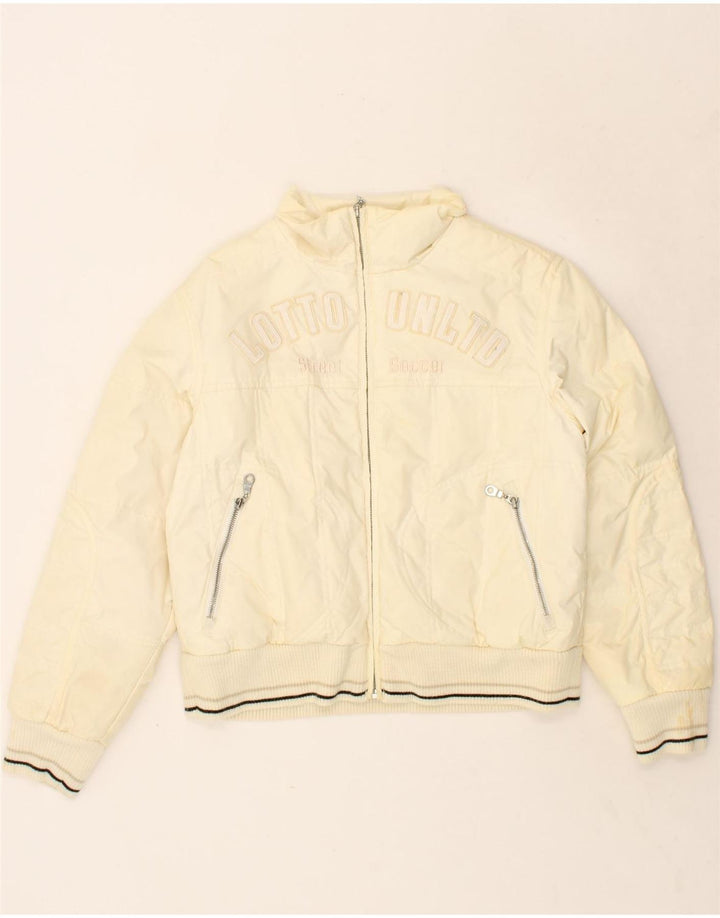 LOTTO Womens Graphic Padded Jacket UK 6 XS Off White Vintage Lotto and Second-Hand Lotto from Messina Hembry 