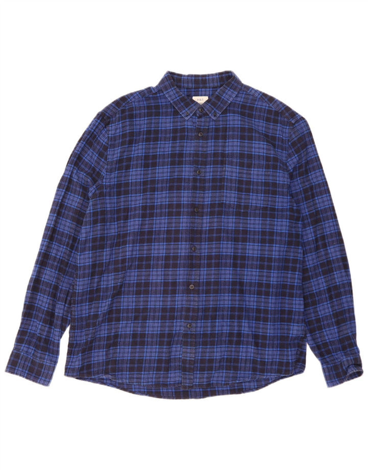 Marks & Spencer Camisa de franela de ajuste regular para hombre XL Algodón a cuadros azules