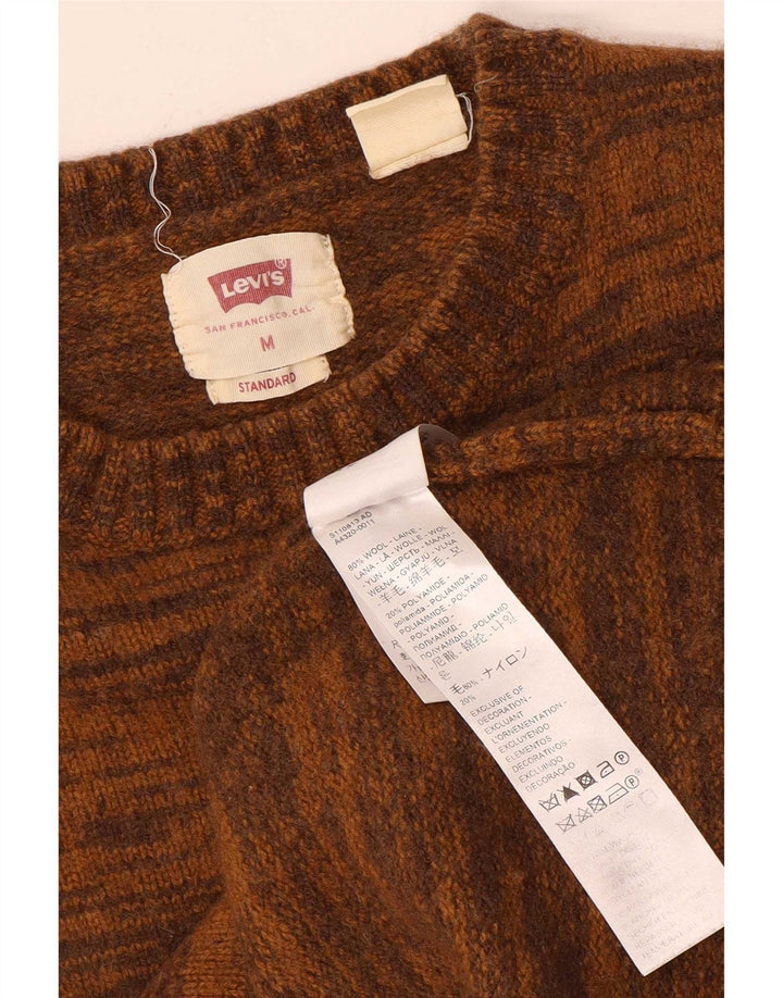 Levi's Suéter tipo jersey con cuello redondo para mujer UK 12 Lana moteada marrón medio