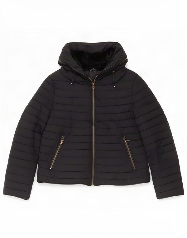 Zara Mujer Chaqueta Acolchada Con Capucha ES 40 XL Poliéster Negro