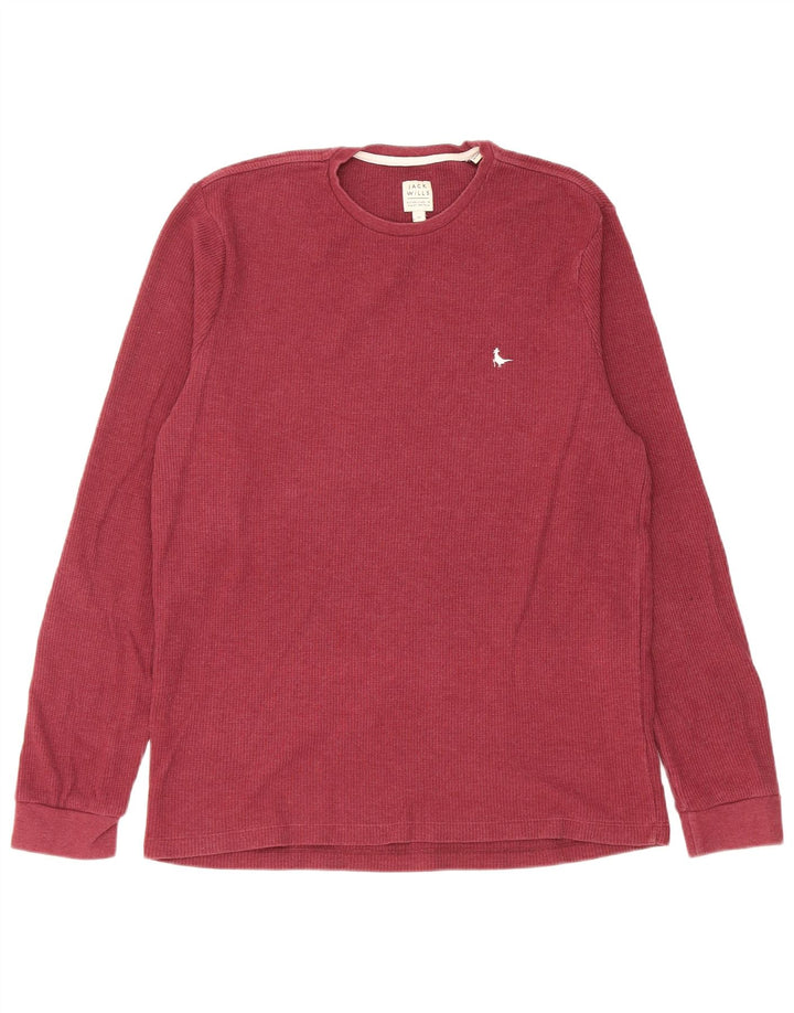 Camiseta Jack Wills Hombre Manga Larga Algodón Burdeos Medio