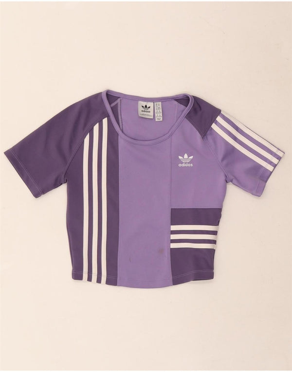 ADIDAS Camiseta corta para mujer UK 4/6 XS Púrpura Colorblock Poliéster