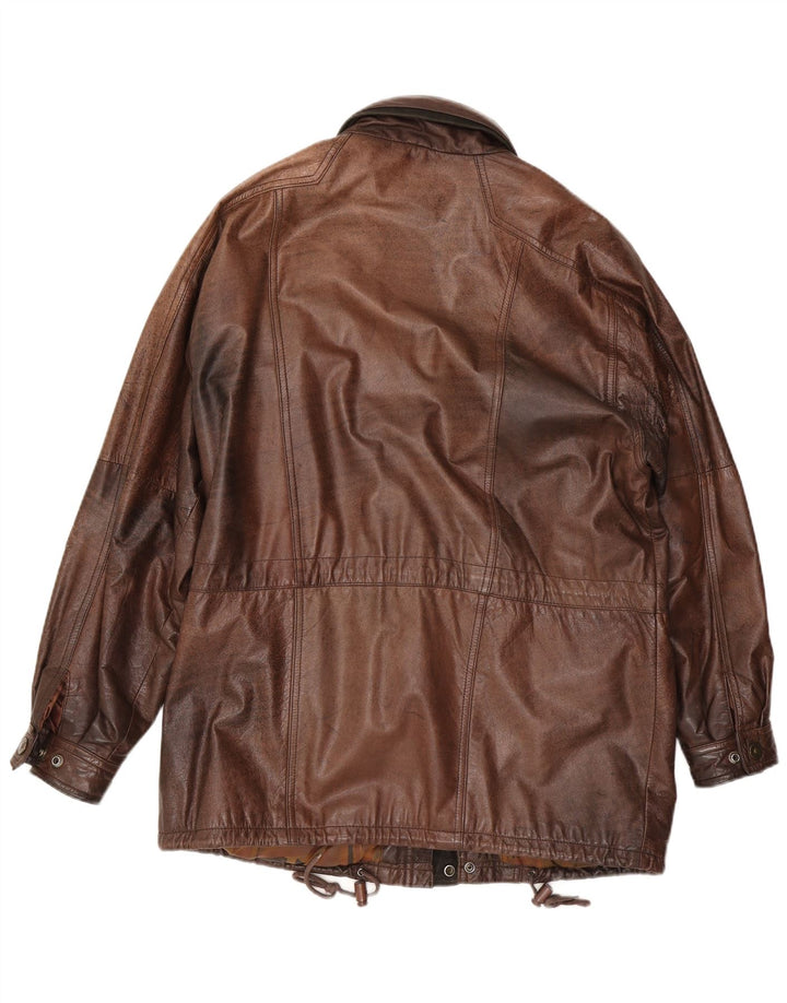 Chaqueta de cuero vintage para hombre IT 50 marrón grande