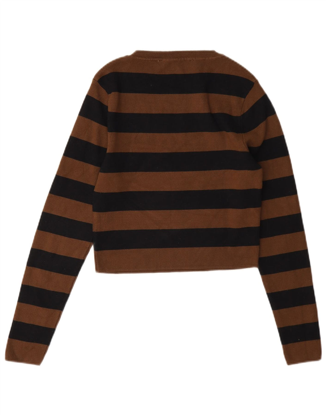 Zara Mujer Crop Blusa Top UK 44 Grande Marrón Rayas