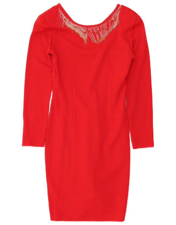 Chagall Vestido recto de manga larga para mujer UK 40 Acrílico rojo mediano