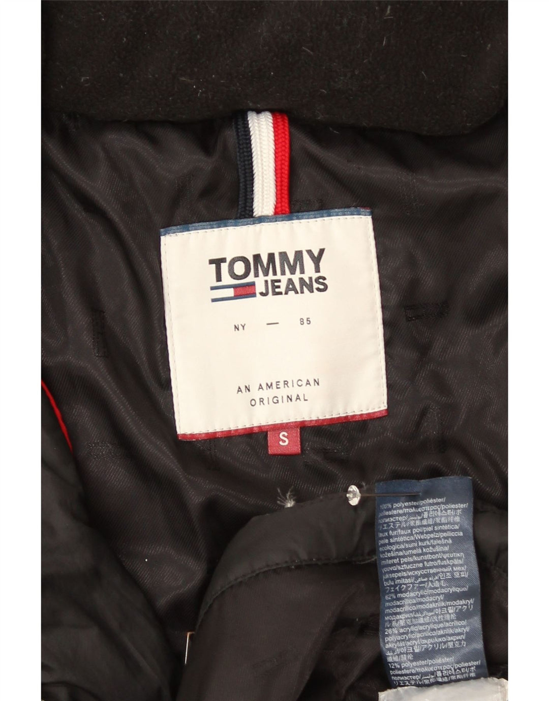 Tommy Hilfiger Abrigo acolchado con capucha para mujer UK 10 Small Poliéster negro