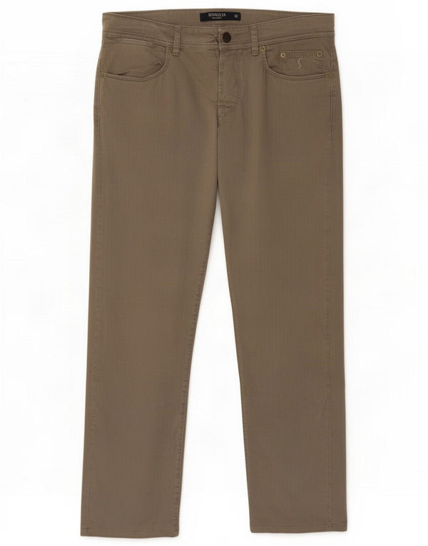 SIVIGLIA Womens Straight Casual Trousers W32 L29 Grey Herringbone Cotton