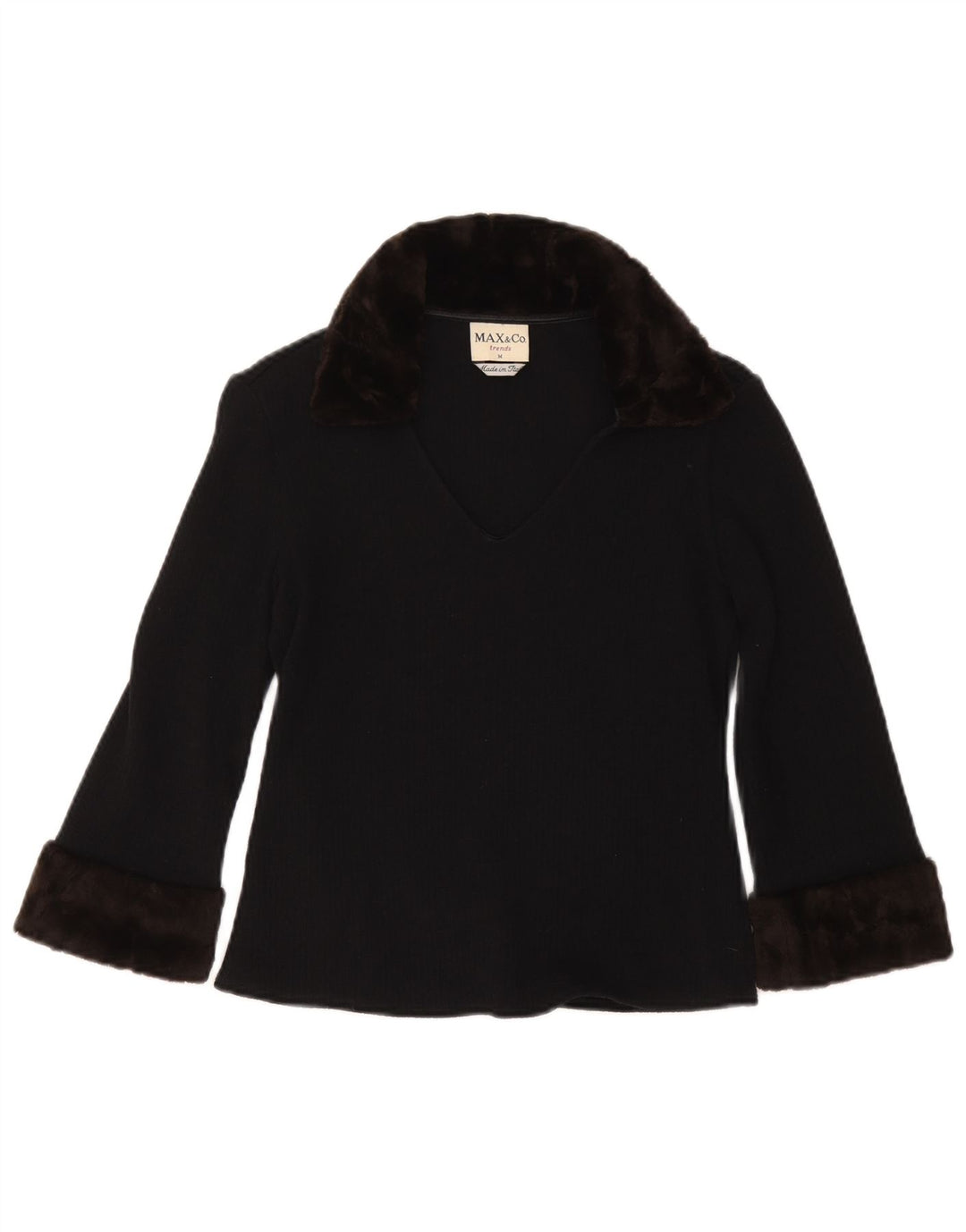 Max & Co. Jersey de manga 3/4 para mujer con cuello tipo polo, talla 44, talla M, azul marino