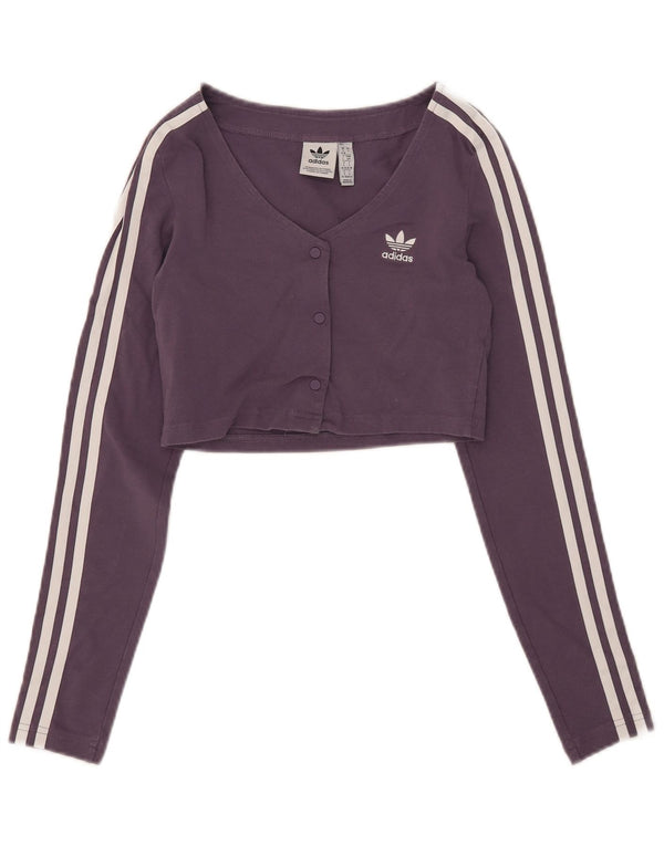 Adidas Top corto de manga larga para mujer UK 8/10 Small Purple Cotton